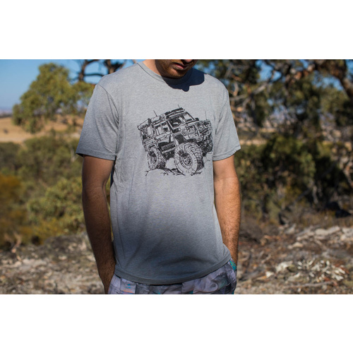 T-Shirt with Landcruiser print. [Colour: Heather Gray] [Size: 2XL]